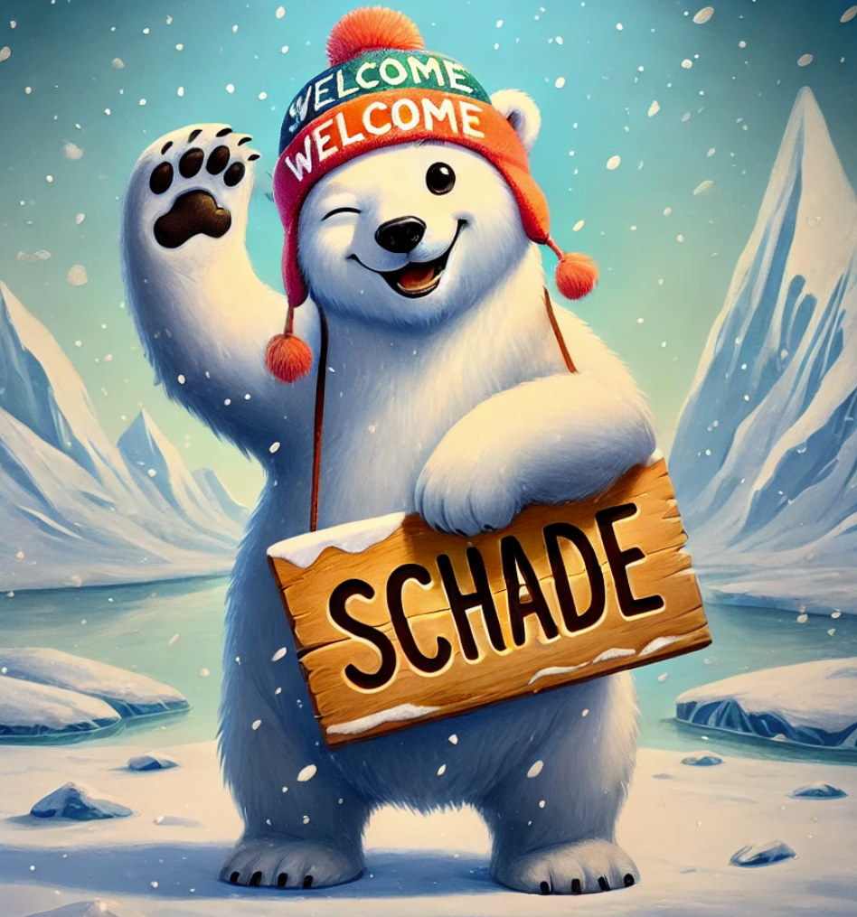 Centered Image of A Bear holding an image with the text Schade